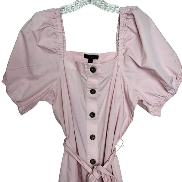 J.Crew Cottage Pink Puff Sleeves Midi Button Up Belted Dress Size XS - Picture 4 of 12